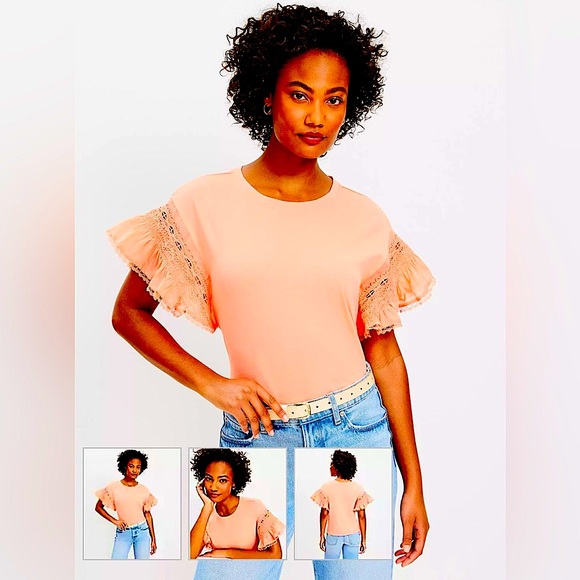 LOFT Tops - LOFT Lace Ruffle Sleeve Top